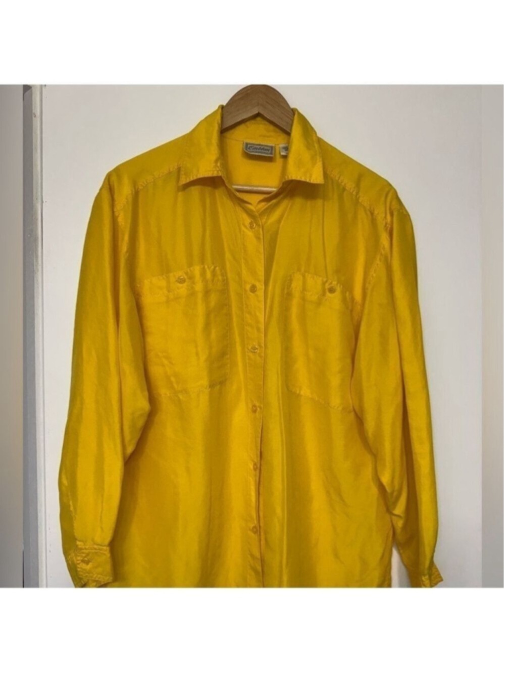 Vintage Yellow Silk Button Up Shirt Oversized Small - Picture 3 of 13